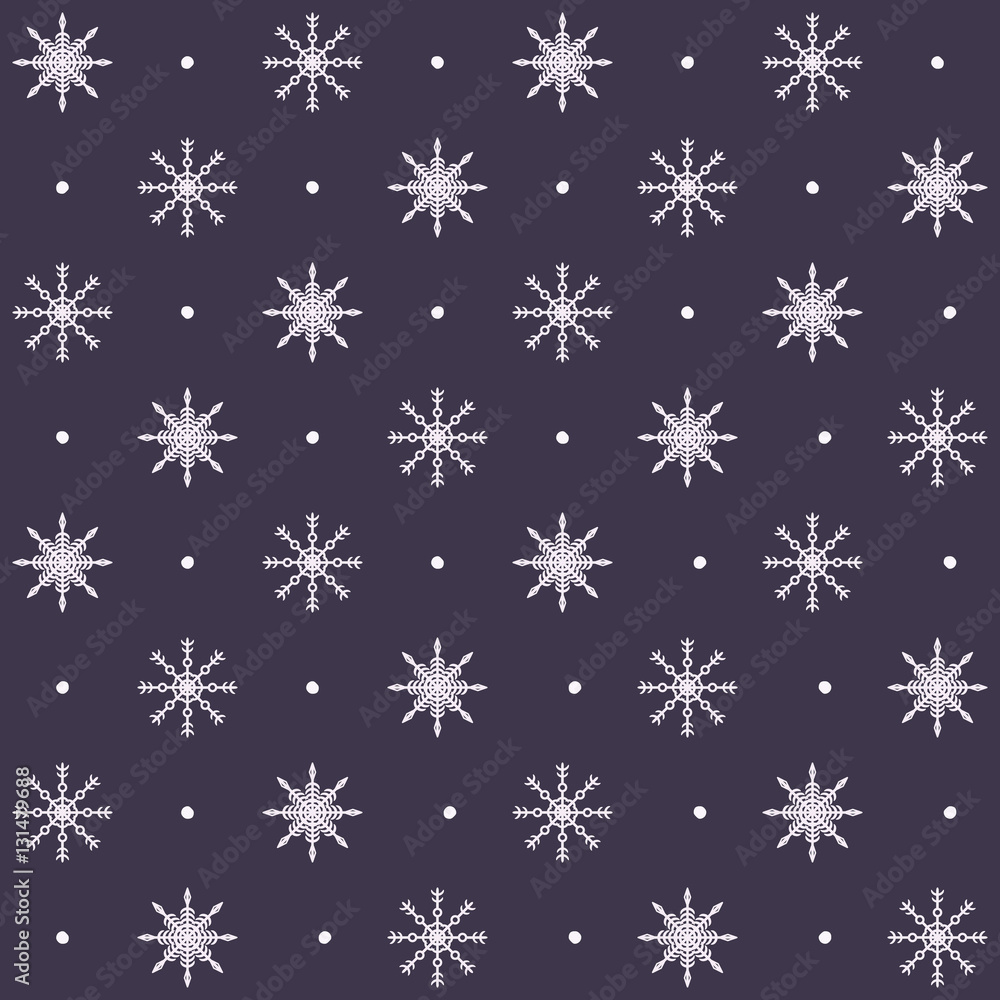 Dotted snowflake pattern. Seamless vector winter background