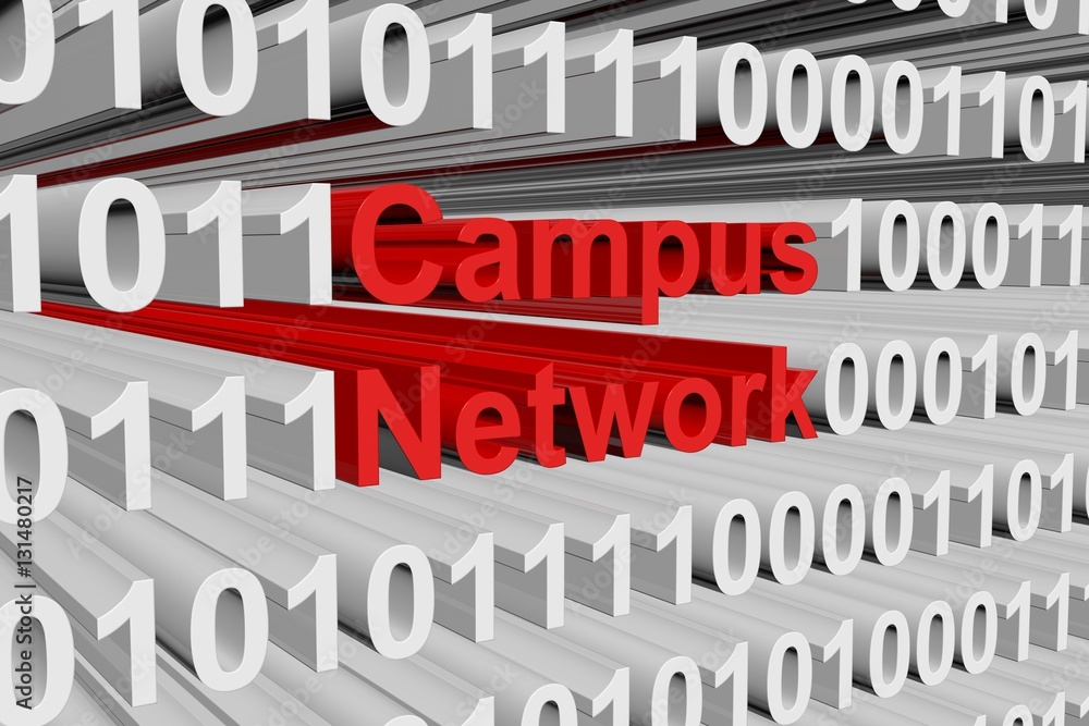 Campus network in the form of binary code, 3D illustration