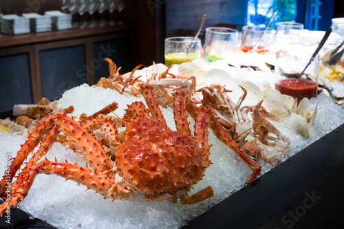 close up of alaskan king crab and seafood
