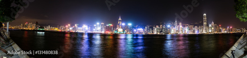 Hong Kong, China skyline panorama from across Victoria Harbor.