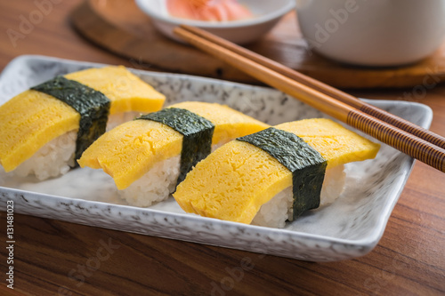 Egg sushi or tamako sushi, Japanese food photo