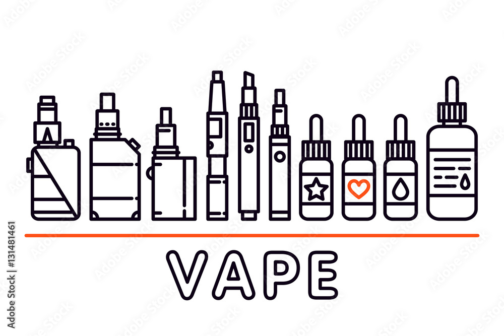 Vape shop isolated vector template graphic line art style pack