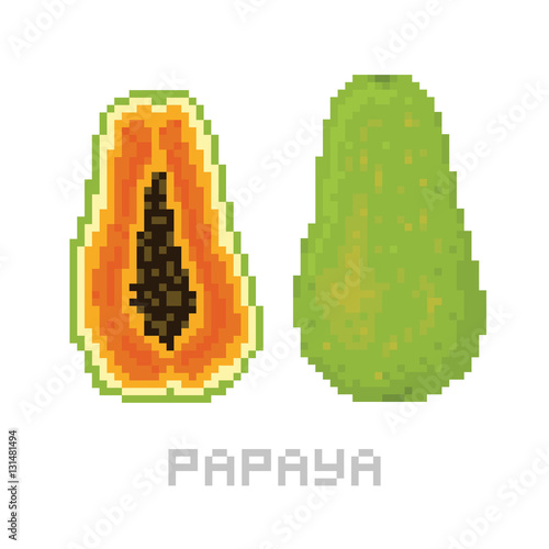 Pixel art game style papaya isolated vector illustration