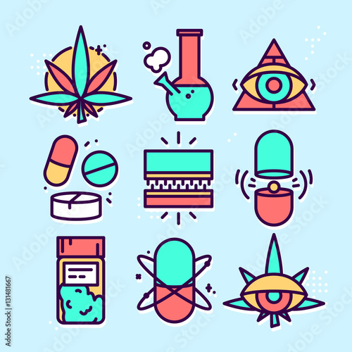 Medical marijuana cannabis vector icon set