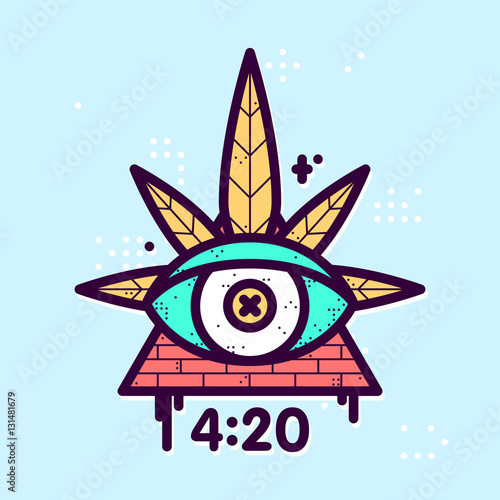 All seeing eye cannabis leaf triangle vector hipster illustration