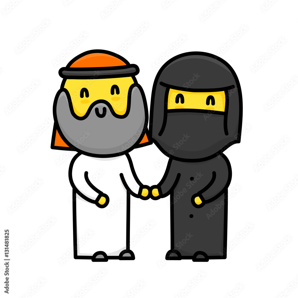 Muslim cartoon style cute standing family couple vector illustration Stock  Vector | Adobe Stock