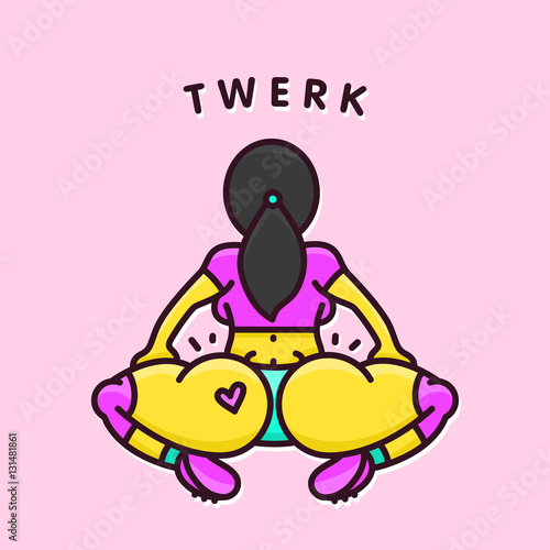 Cartoon girl twerk her booty in sitting position vector illustration