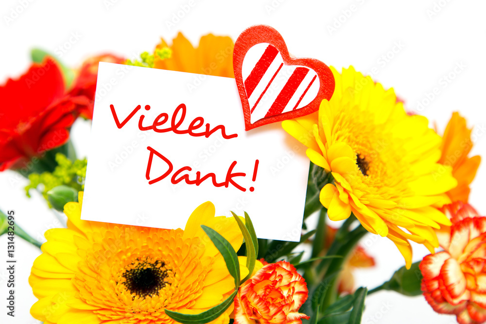 Blumen und Karte Vielen Dank! Stock