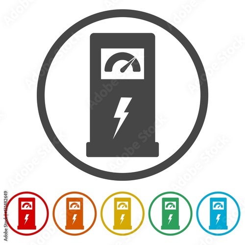 Charging station for electric car, vector icons set 