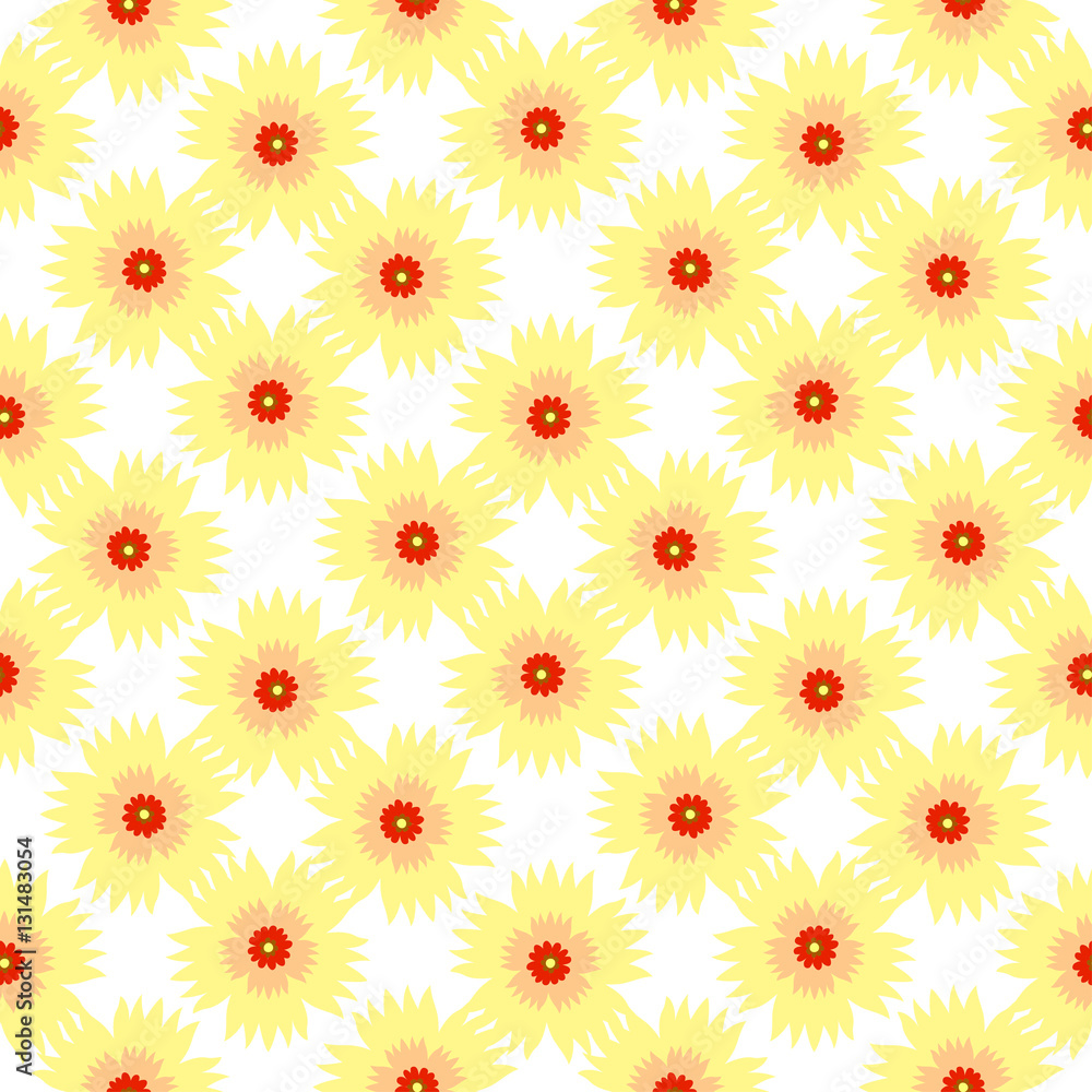 Simple Flowers seamless pattern. Yellow floral background.