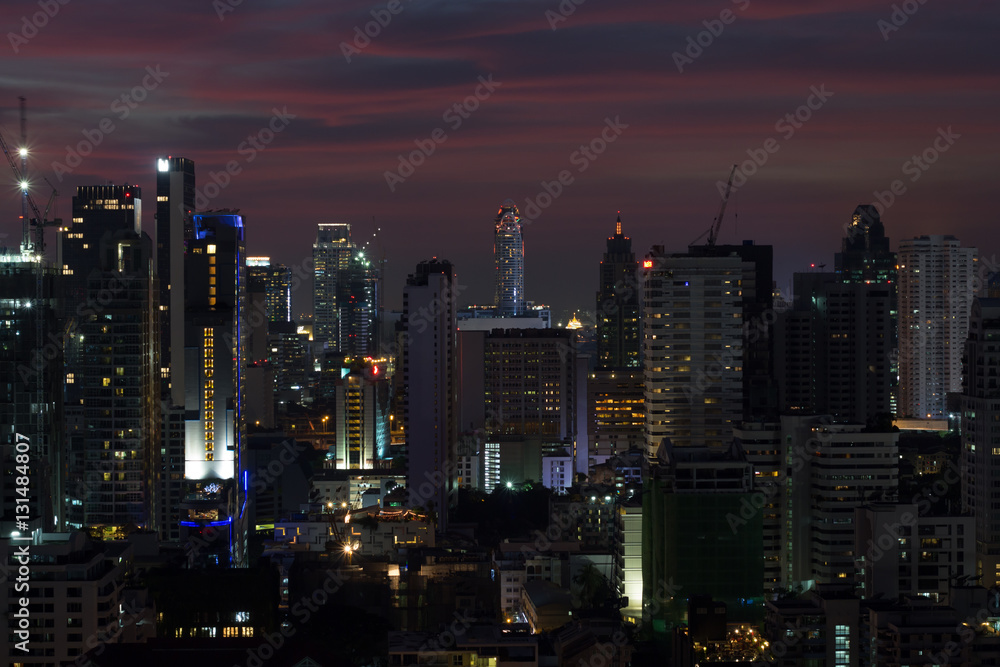 Night sky and city light from building in Bangkok, Thailand