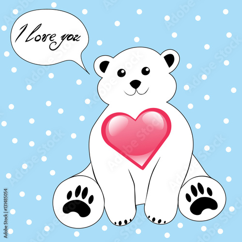 Cute cartoon polar bear with heart i love you valentine's day