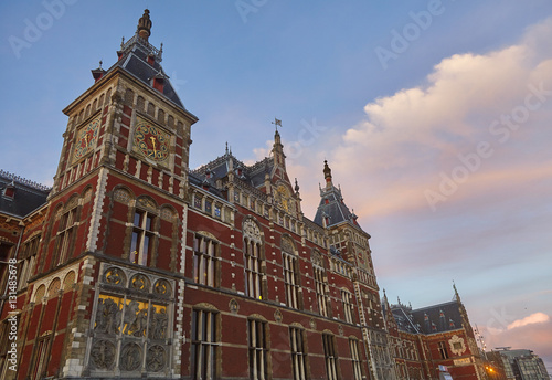 Holland  Amsterdam  view of the Central Railway Station facade