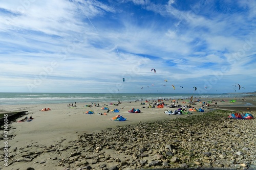 kitesurf on the beach of Wimereux , pas de calais , hauts de France , France 