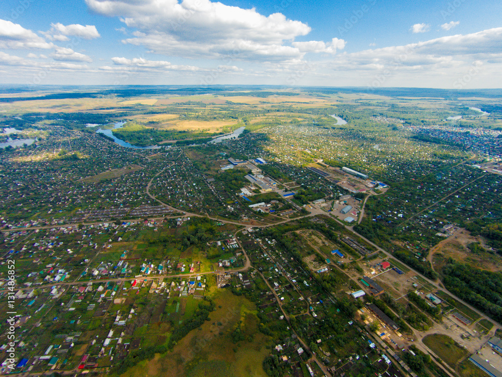 Aerial view of the Russian countryside in autumn