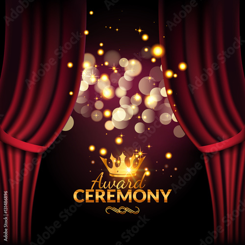 Award ceremony design template. Award event with red curtains. Performance premiere ceremony design