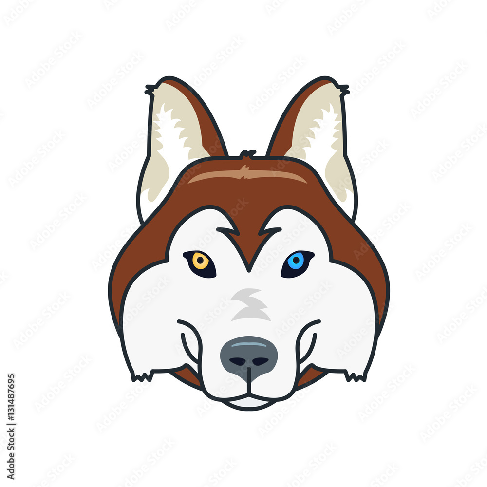 husky dog head mascot. Flat style. Different eyes.
