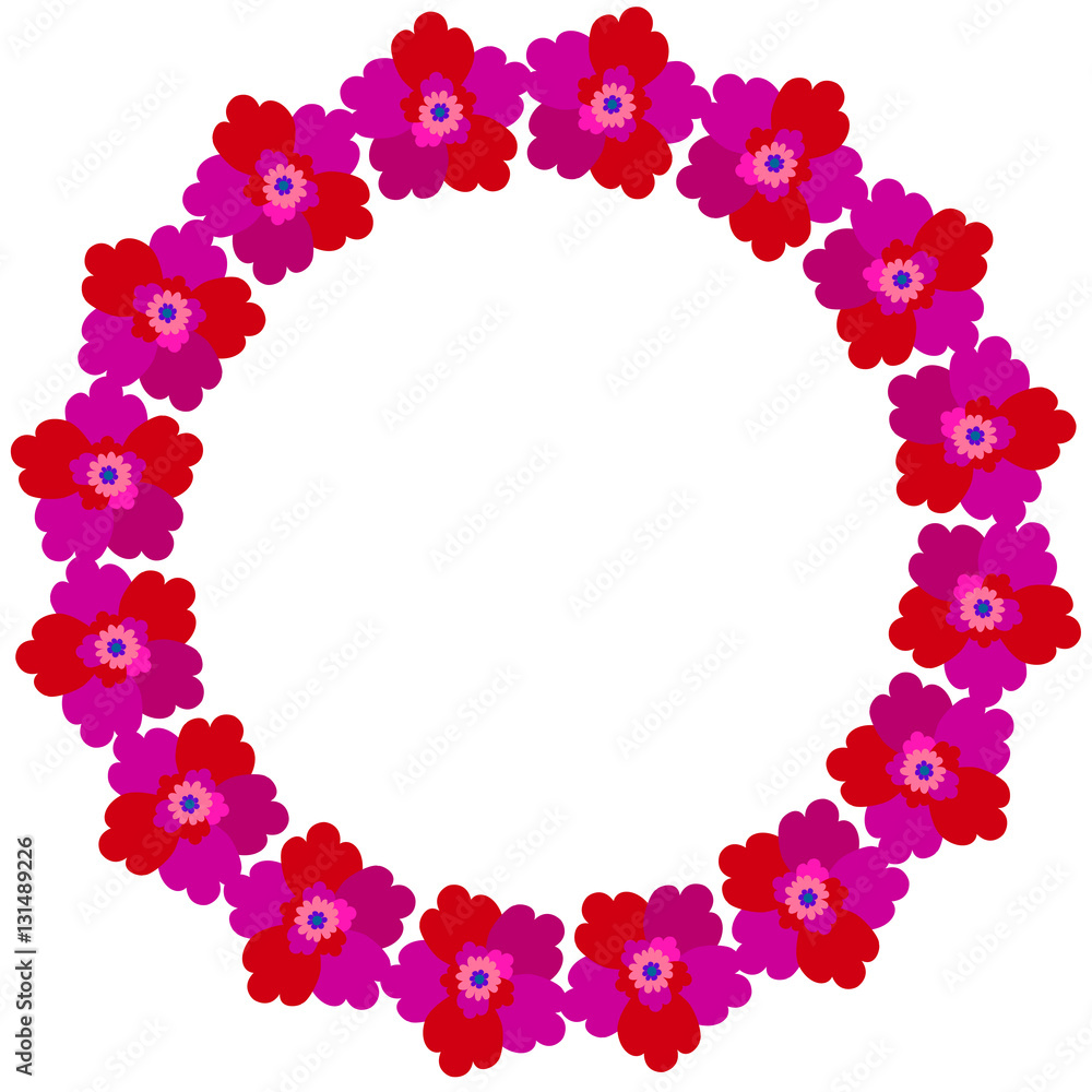Flower frame happy mother's day card, with a violet-red flowers, round shape on white background Flower frame happy mother's day card, with a violet-red flowers, round shape on white background