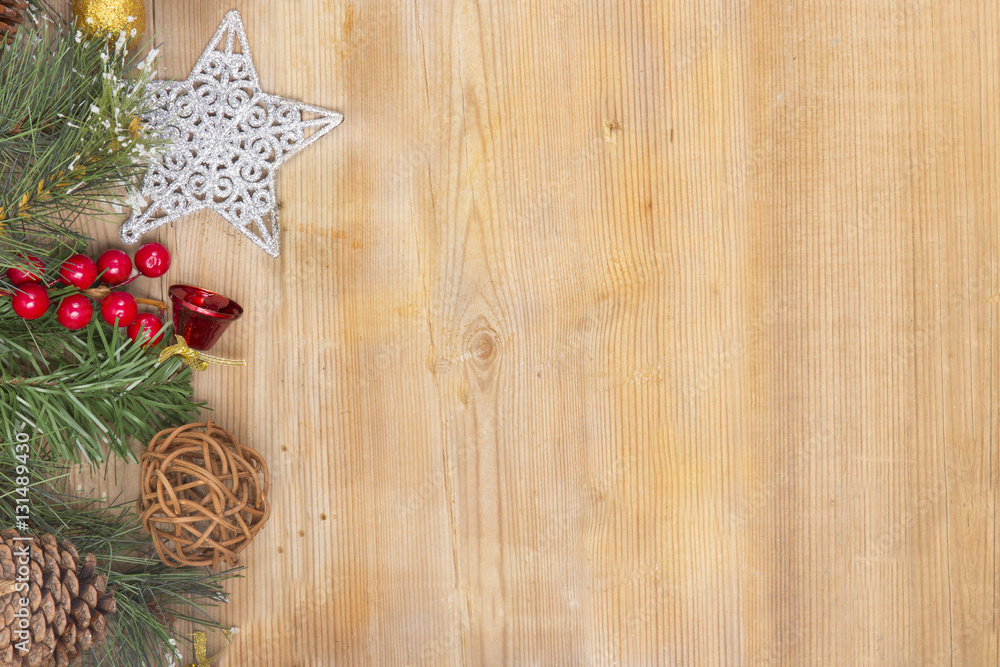 Christmas decoration on a wooden background Christmas decoration on a wooden background