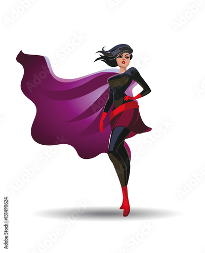 Beautiful superheroine in a pride pose suit. Vector illustration