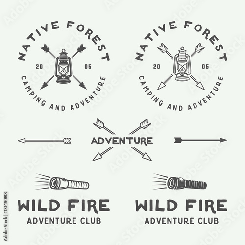 Set of vintage camping outdoor and adventure logos, badges