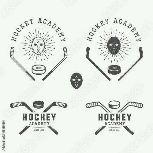 Set of vintage hockey emblems, logos, badges, labels