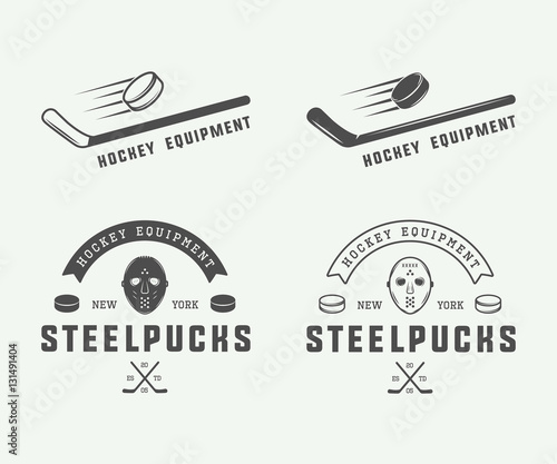 Set of vintage hockey emblems, logos, badges, labels 