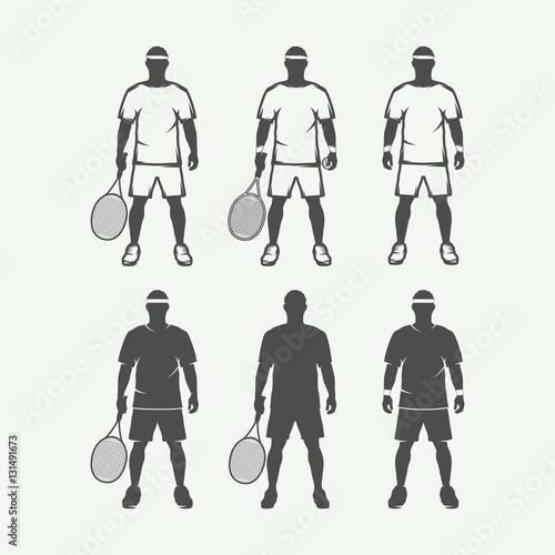 Set of vintage tennis players in different color. 