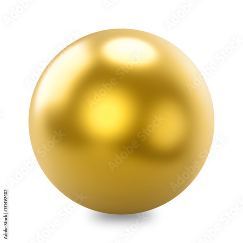 Glossy golden sphere isolated on white background.