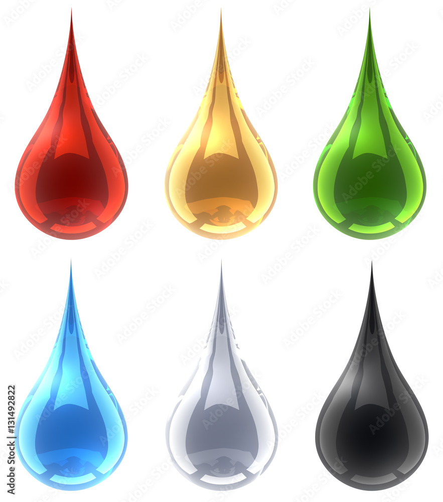 Color glossy fluid drops isolated on white background. Color glossy fluid drops isolated on white background.