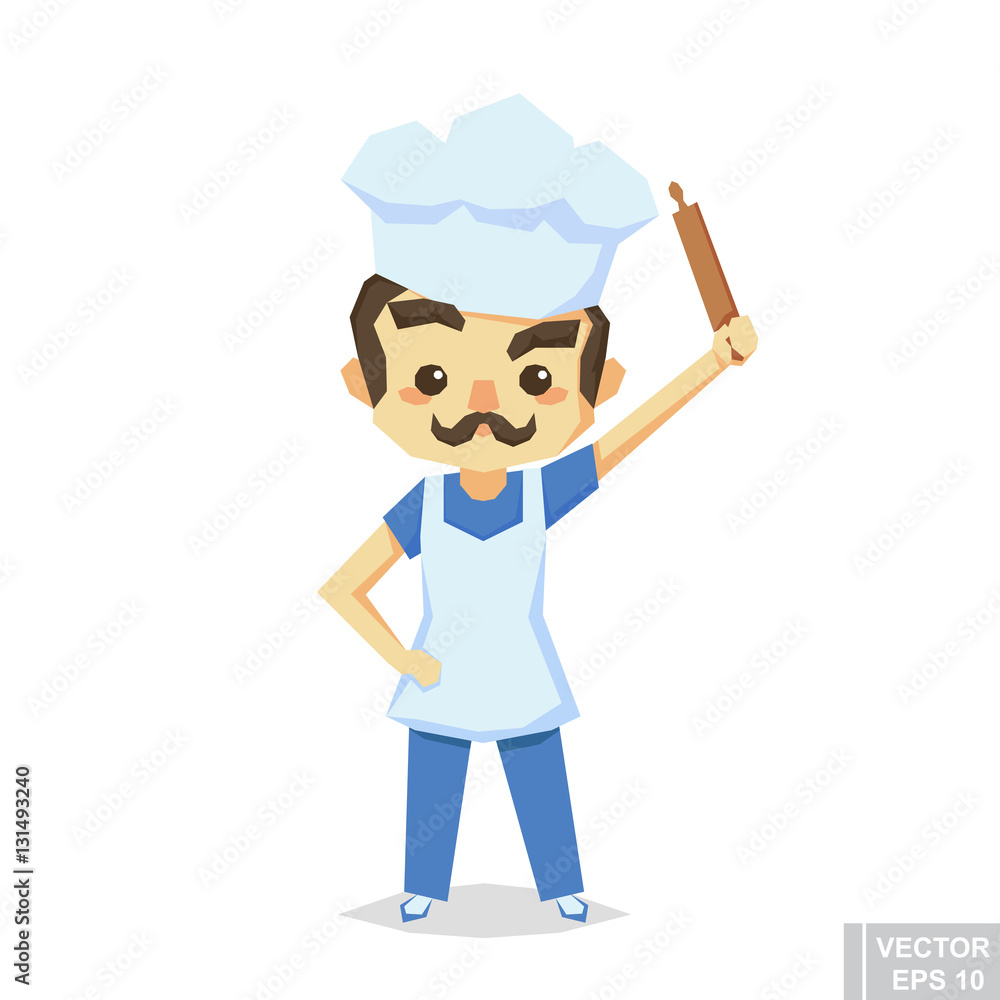 Happy baker cartoon character holding rolling-pin vector illustration Happy baker cartoon character holding rolling-pin vector illustration