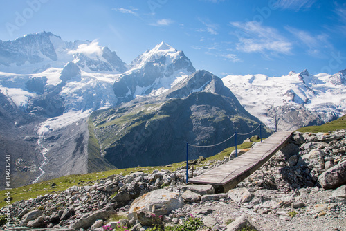 Wanderweg mit Panoramablick auf die Berninagruppe