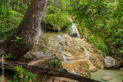 Deep forest waterfall in national park Thailand in rainy season