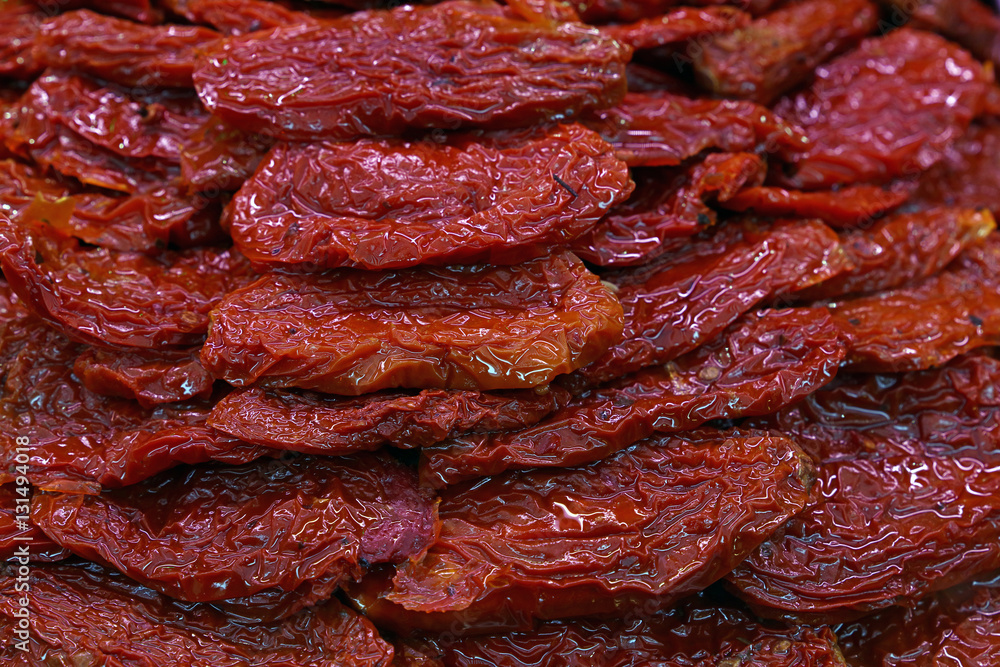 Sundried red tomatoes on retail food market Sundried red tomatoes on retail food market