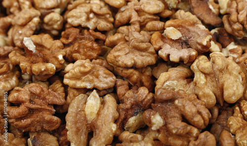 Shelled walnuts close up