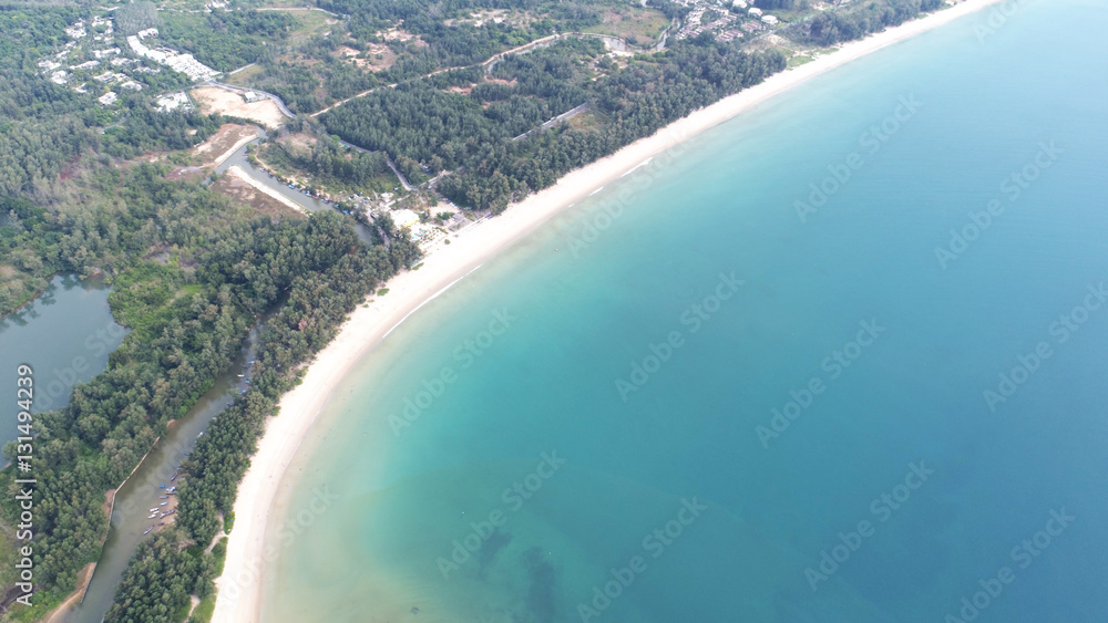 Aerial view of the blue water near Kata beach in Phuket Thailand
