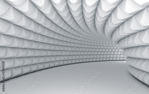 Abstract white tunnel with pyramid textured walls. © More Images
