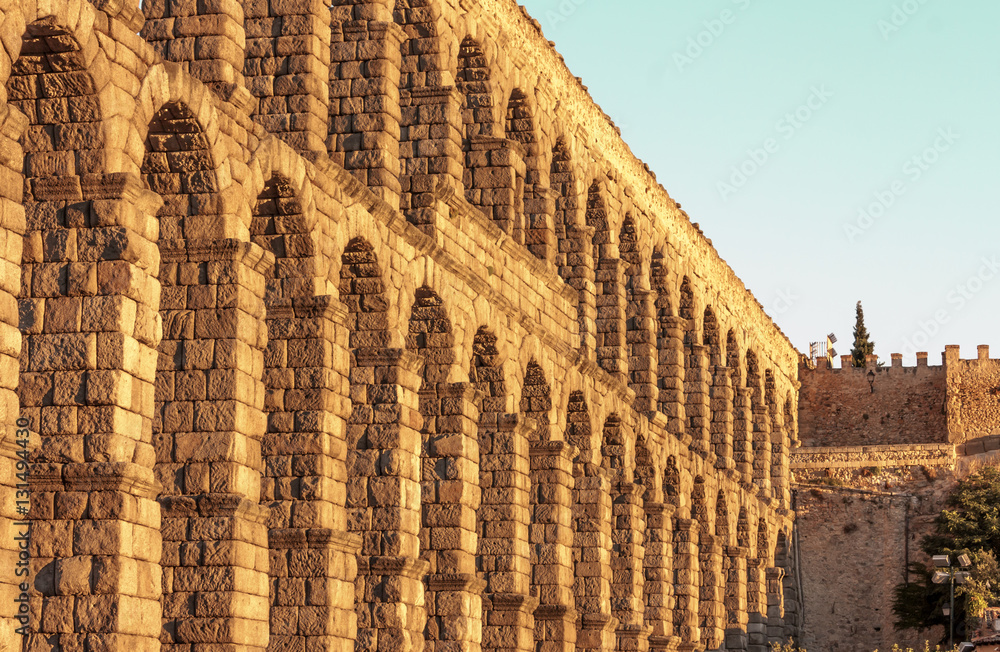 Photo of ancient Roman aqueduct in Segovia, Spain