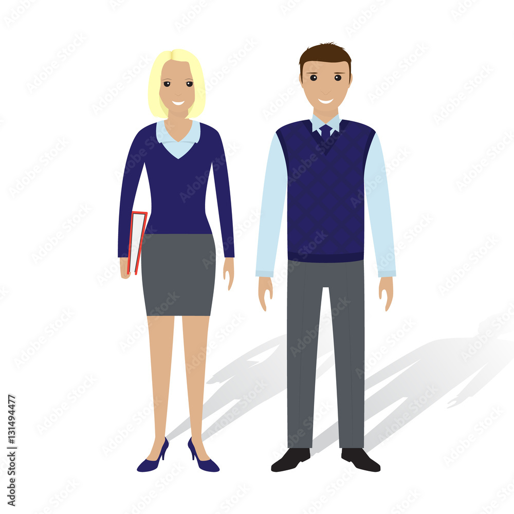 Business people man and woman. Office employees man and female standing together. Business teamwork concept. Business people man and woman. Office employees man and female standing together. Business teamwork concept.