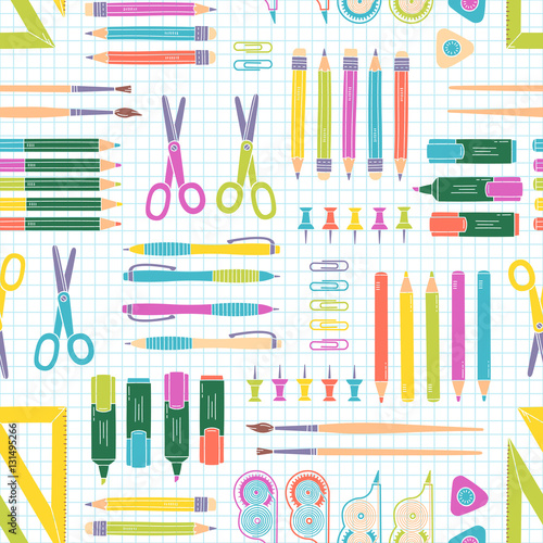 Vector seamless stationery pattern. School and office background.