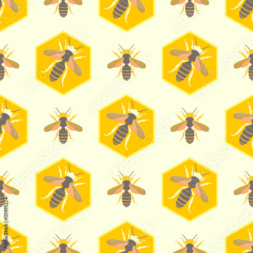 Vector seamless pattern with bee