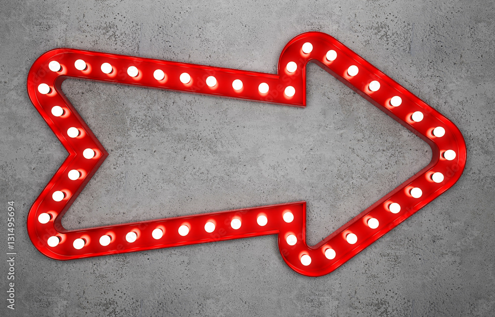 Fototapeta premium Red neon arrow on concrete background. 3D rendering