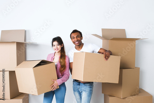 Couple moving in house.