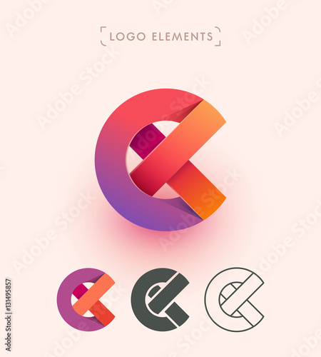 Vector abstract logo design. Can be used as E, X, C origami paper letters. Branding elements collection.