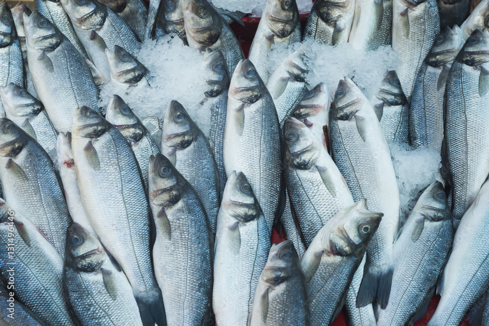 Obraz premium Various fresh fish and seafood at the fish market