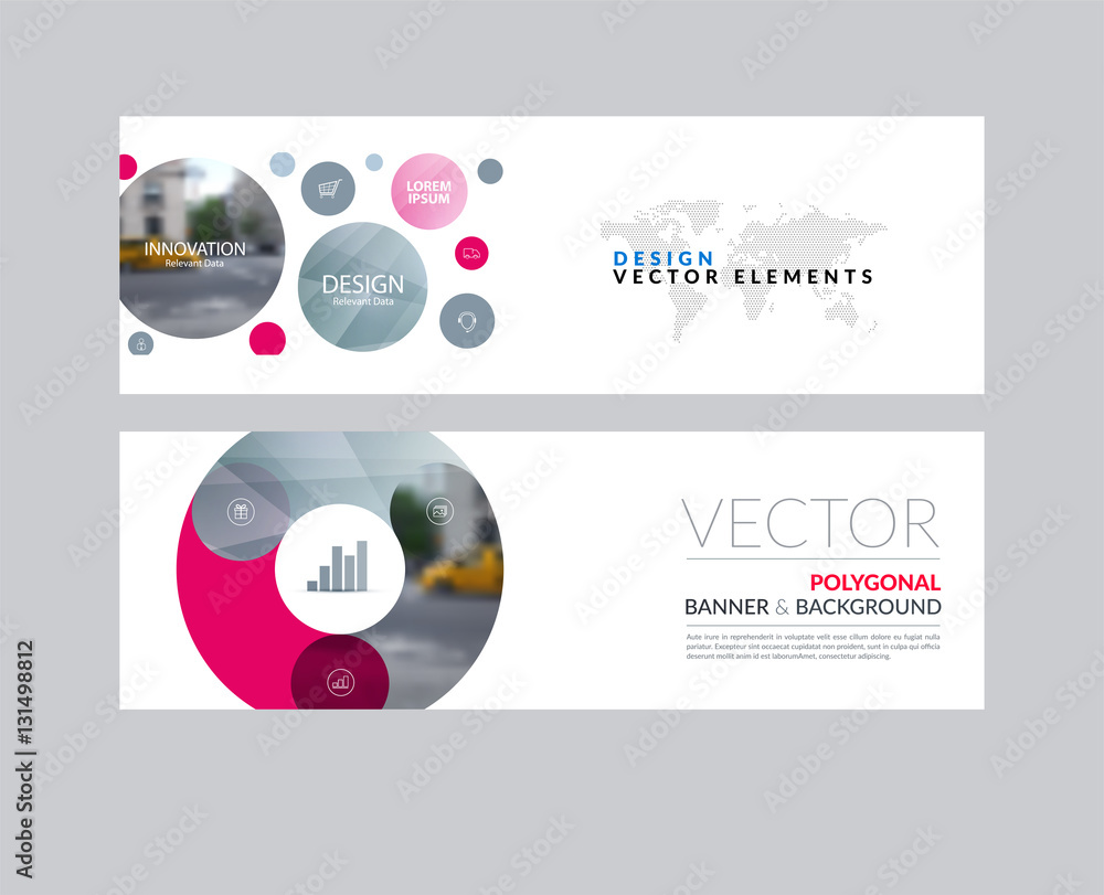 Naklejka premium Vector set of modern horizontal website banners with points circ