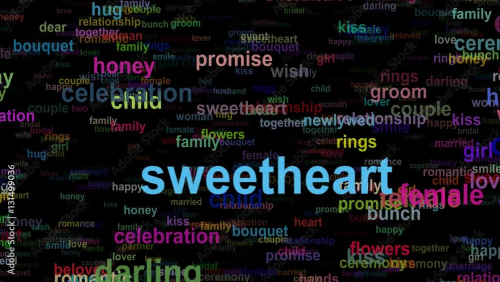 Wedding love concept words moving IN, seamless loop Wedding love concept words moving IN, seamless loop