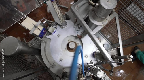 Top view of machinery at dairy plant at work
