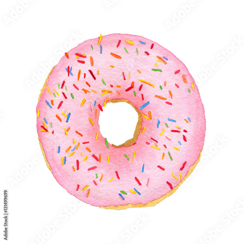 Watercolor pink with decorative sprinkles donut