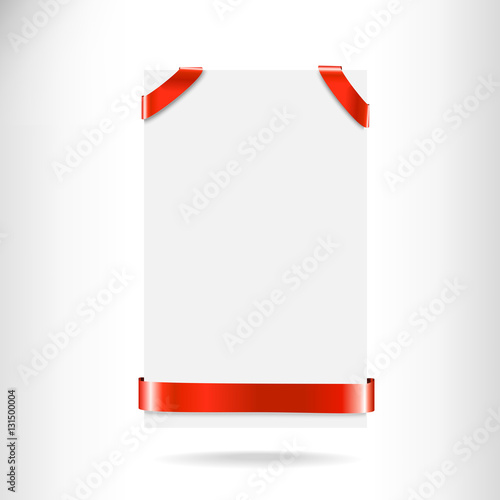 The white banner with red ribbon. Space for text. Vector